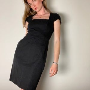 Square neck black semi formal dress